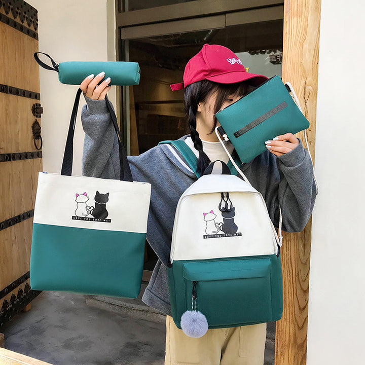 5-Piece Backpack and Tote Bag Set with Cat Design Stornfield