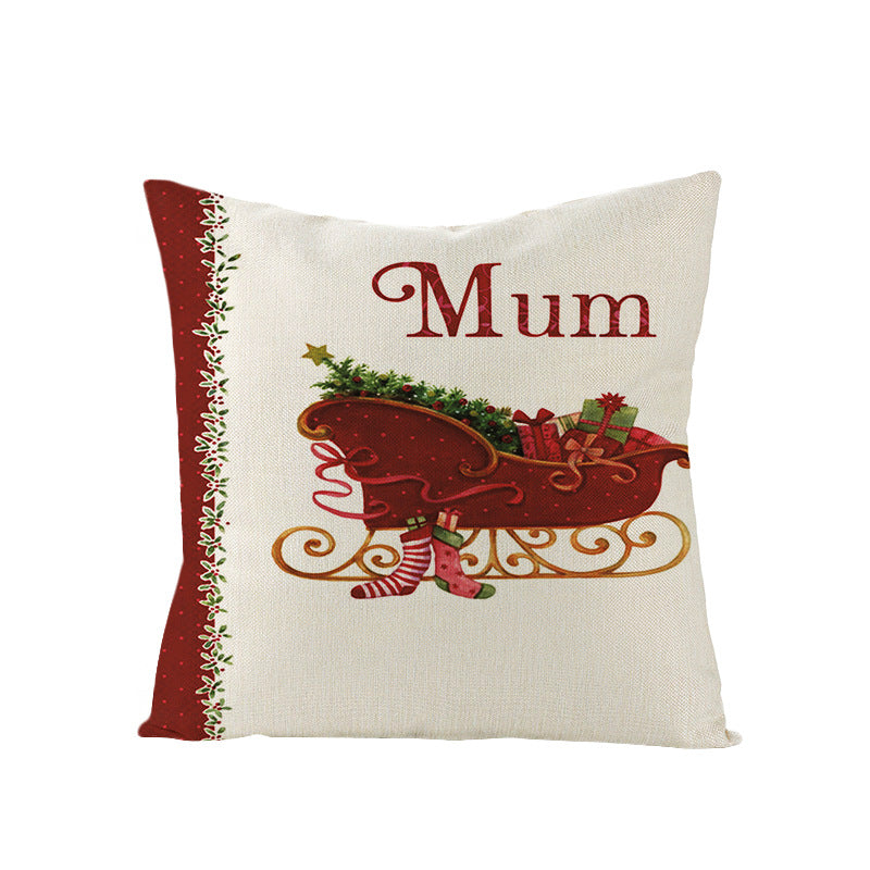 Square Linen-Blend Christmas Throw Pillow Cover with Santa Frame Print