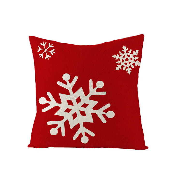 Square Linen-Blend Christmas Throw Pillow Cover with Santa Frame Print