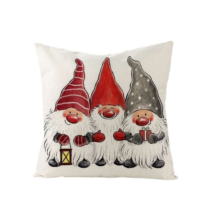 Square Linen-Blend Christmas Throw Pillow Cover with Santa Frame Print
