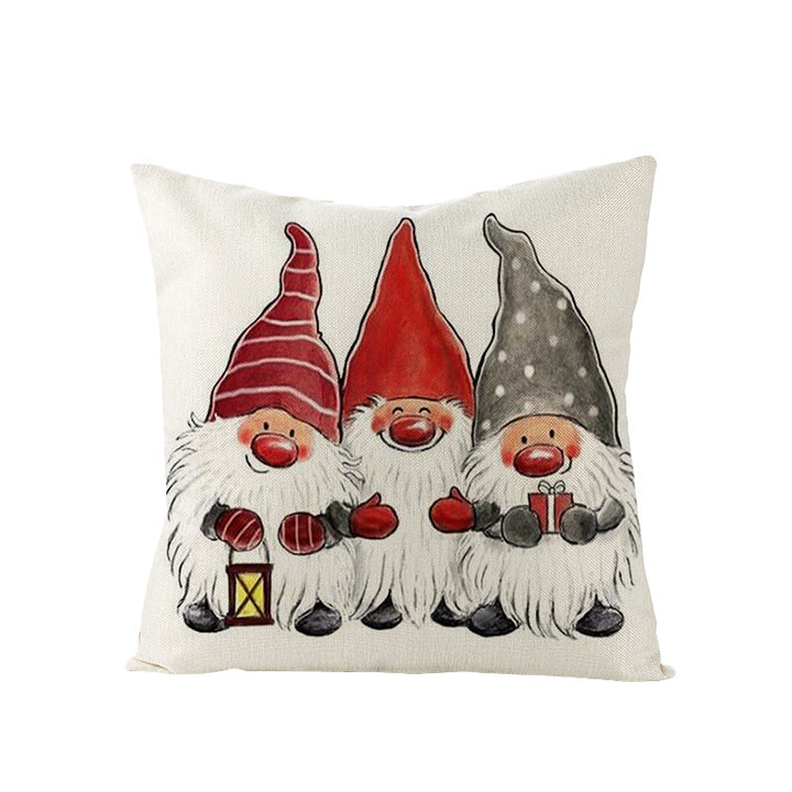 Square Linen-Blend Christmas Throw Pillow Cover with Santa Frame Print