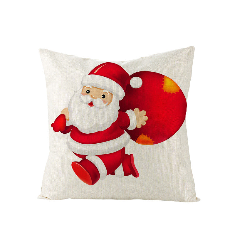 Square Linen-Blend Christmas Throw Pillow Cover with Santa Frame Print
