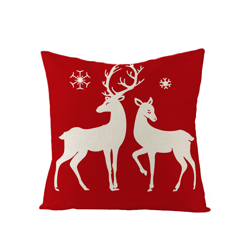 Square Linen-Blend Christmas Throw Pillow Cover with Santa Frame Print