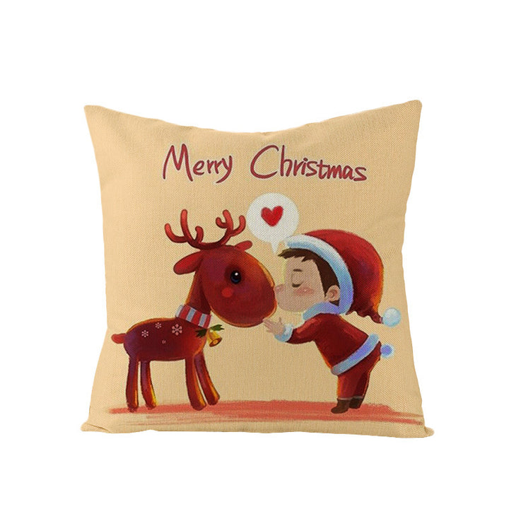 Square Linen-Blend Christmas Throw Pillow Cover with Santa Frame Print