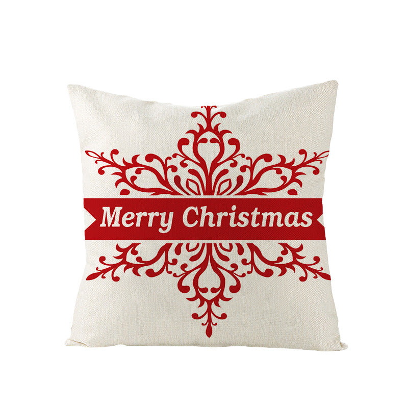 Square Linen-Blend Christmas Throw Pillow Cover with Santa Frame Print