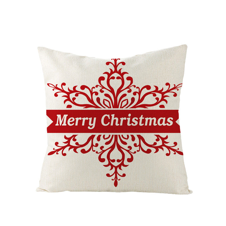 Square Linen-Blend Christmas Throw Pillow Cover with Santa Frame Print