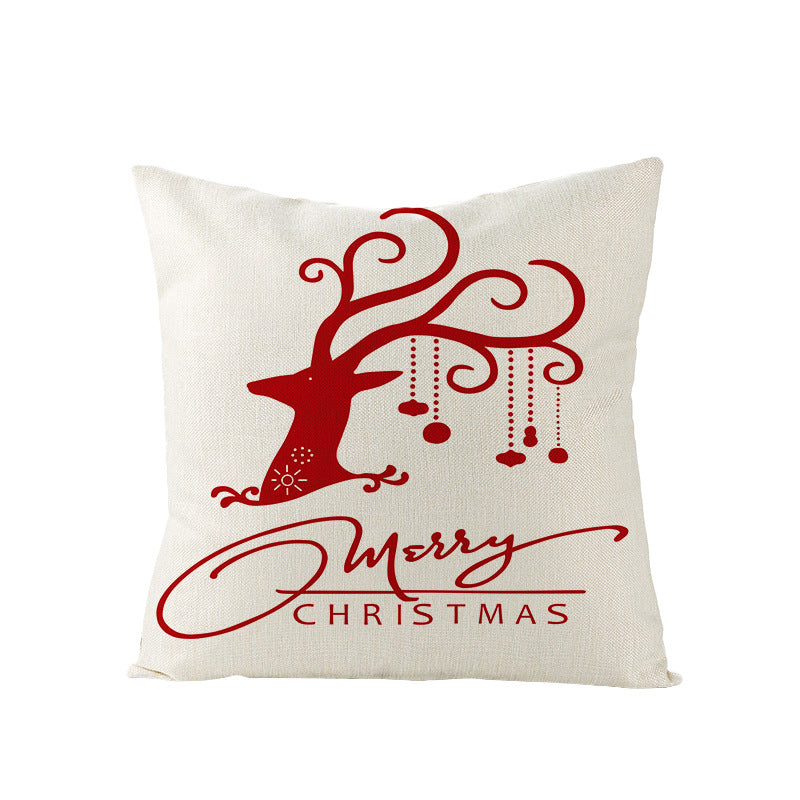 Square Linen-Blend Christmas Throw Pillow Cover with Santa Frame Print