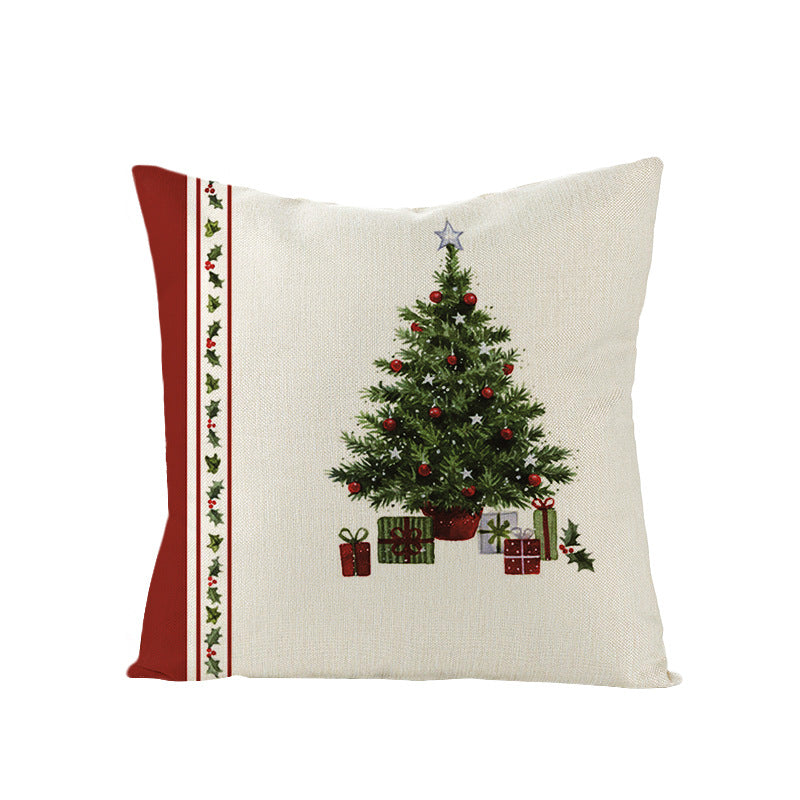Square Linen-Blend Christmas Throw Pillow Cover with Santa Frame Print
