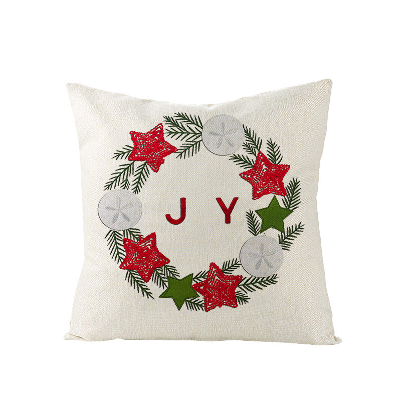 Square Linen-Blend Christmas Throw Pillow Cover with Santa Frame Print