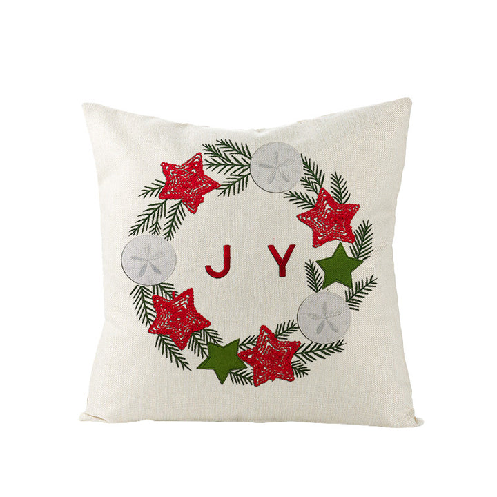 Square Linen-Blend Christmas Throw Pillow Cover with Santa Frame Print
