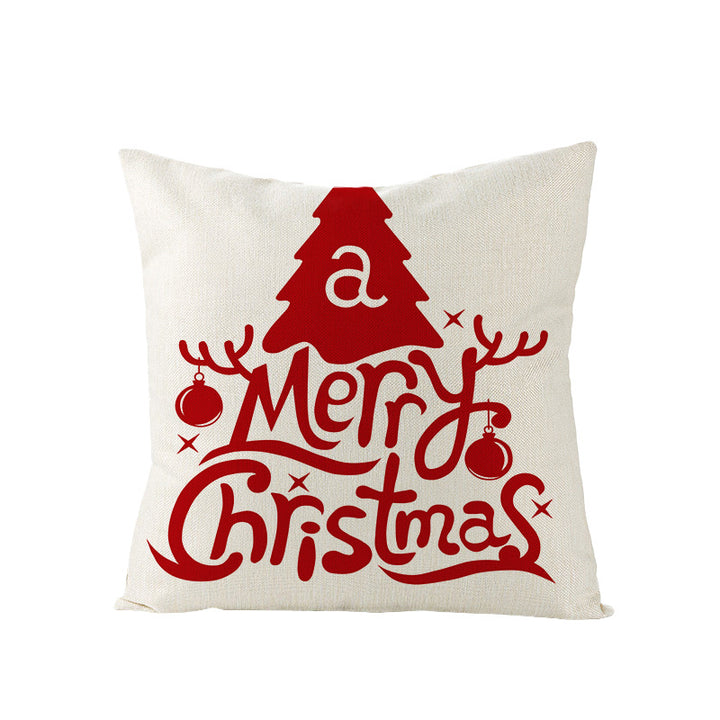 Square Linen-Blend Christmas Throw Pillow Cover with Santa Frame Print