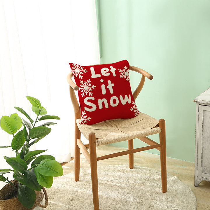 Square Linen-Blend Christmas Throw Pillow Cover with Santa Frame Print