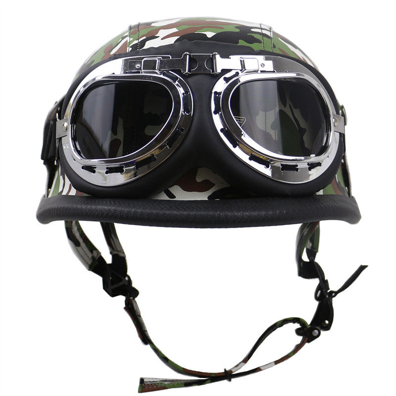 Vintage Leather Biker Helmet with Goggles Stornfield