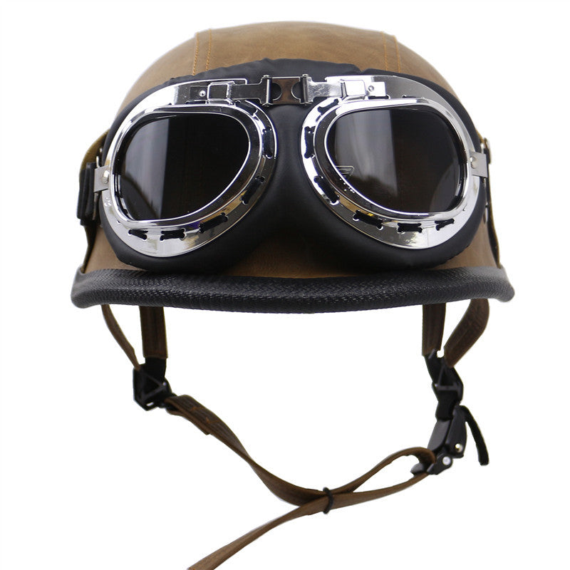 Vintage-Style Motorcycle Helmet with Goggles Stornfield