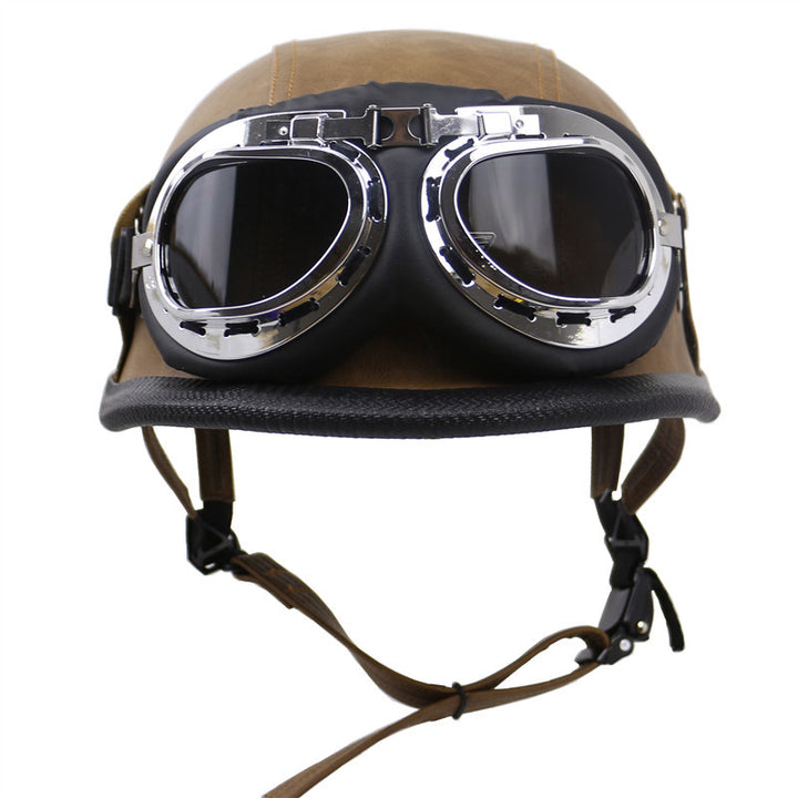 Vintage-Style Motorcycle Helmet with Goggles Stornfield