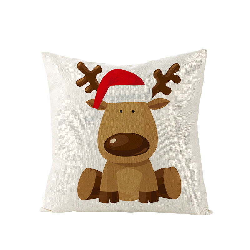 Square Linen-Blend Christmas Throw Pillow Cover with Santa Frame Print