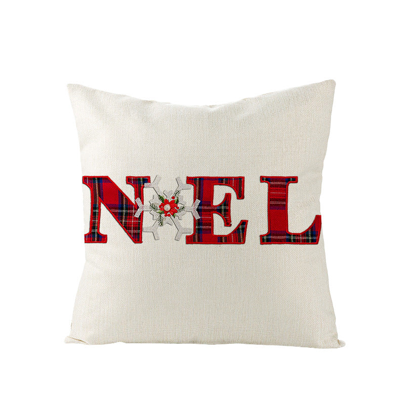 Square Linen-Blend Christmas Throw Pillow Cover with Santa Frame Print