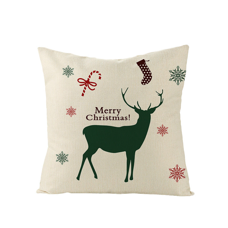 Square Linen-Blend Christmas Throw Pillow Cover with Santa Frame Print