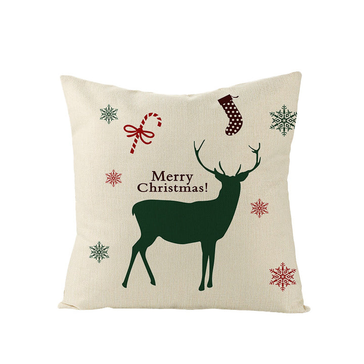 Square Linen-Blend Christmas Throw Pillow Cover with Santa Frame Print