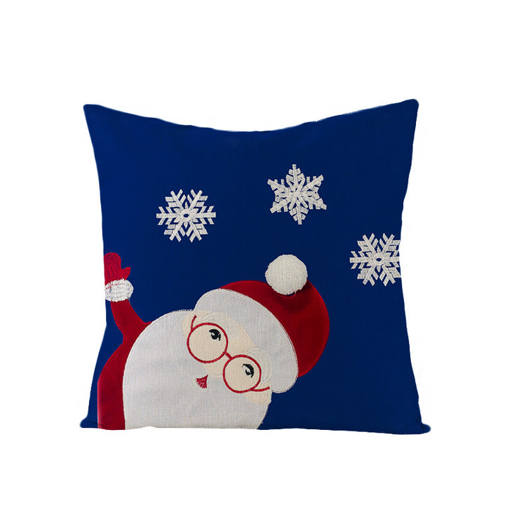 Square Linen-Blend Christmas Throw Pillow Cover with Santa Frame Print