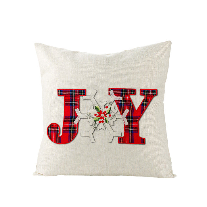Square Linen-Blend Christmas Throw Pillow Cover with Santa Frame Print