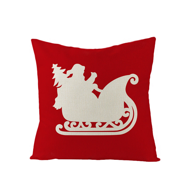 Square Linen-Blend Christmas Throw Pillow Cover with Santa Frame Print