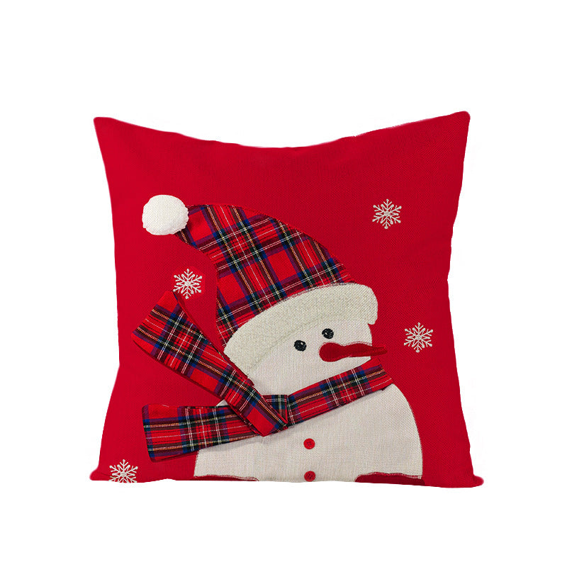 Square Linen-Blend Christmas Throw Pillow Cover with Santa Frame Print
