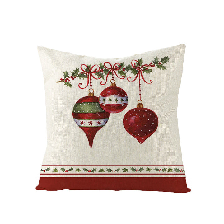 Square Linen-Blend Christmas Throw Pillow Cover with Santa Frame Print