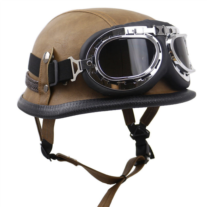 Vintage-Style Motorcycle Helmet with Goggles Stornfield
