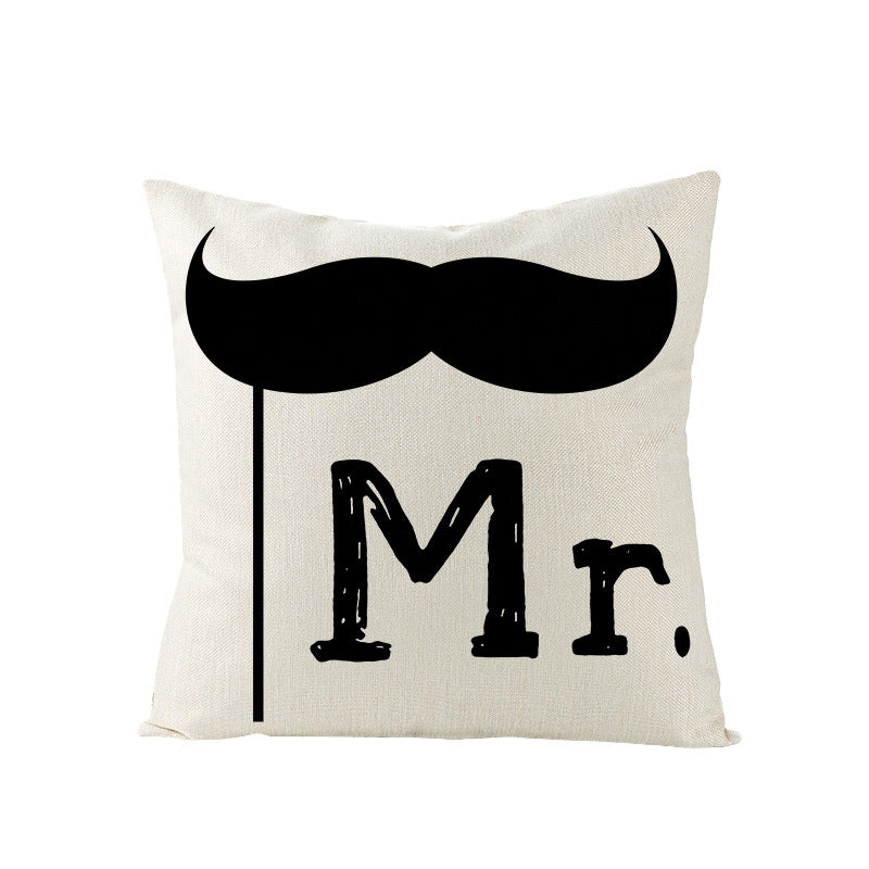 Square Linen-Texture Throw Pillow Cover with 'I Heart You' Typographic Print and Concealed Zipper