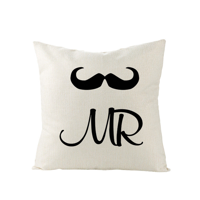 Square Linen-Texture Throw Pillow Cover with 'I Heart You' Typographic Print and Concealed Zipper