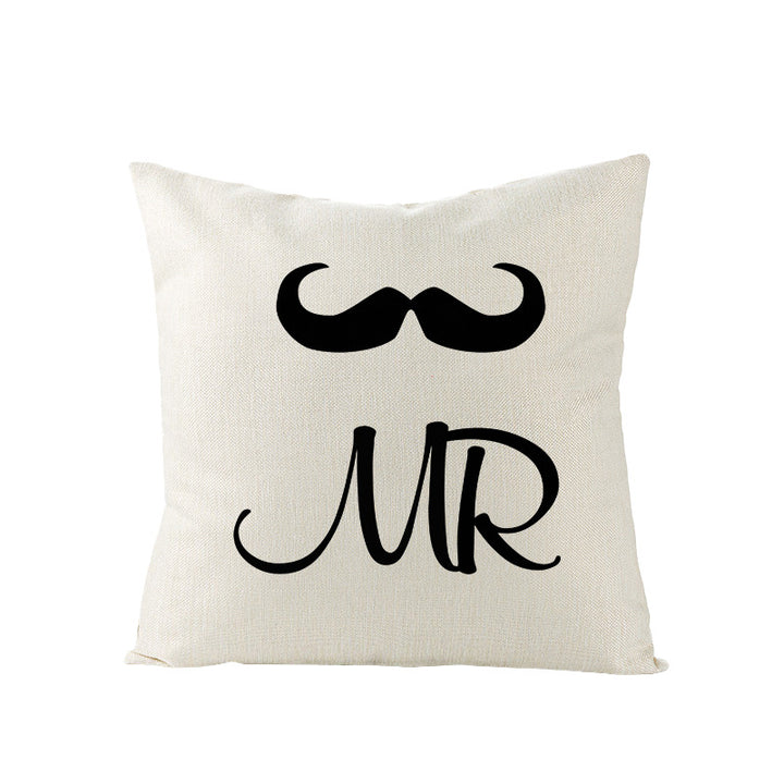 Square Linen-Texture Throw Pillow Cover with 'I Heart You' Typographic Print and Concealed Zipper