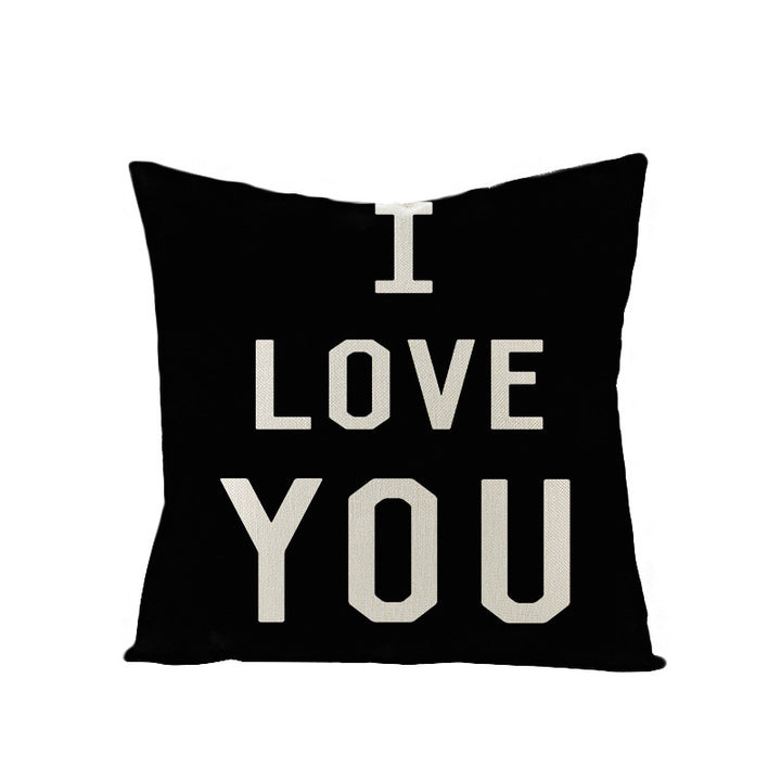 Square Linen-Texture Throw Pillow Cover with 'I Heart You' Typographic Print and Concealed Zipper