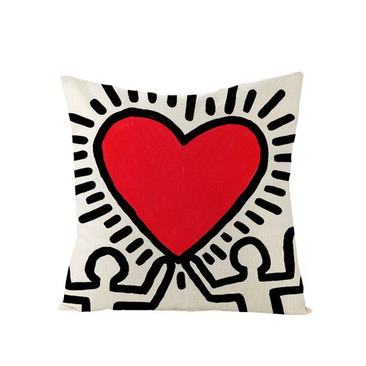 Square Linen-Texture Throw Pillow Cover with 'I Heart You' Typographic Print and Concealed Zipper