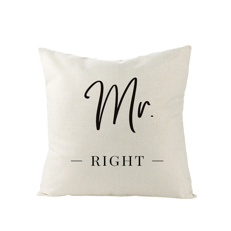 Square Linen-Texture Throw Pillow Cover with 'I Heart You' Typographic Print and Concealed Zipper
