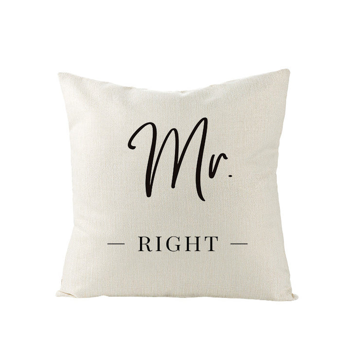 Square Linen-Texture Throw Pillow Cover with 'I Heart You' Typographic Print and Concealed Zipper