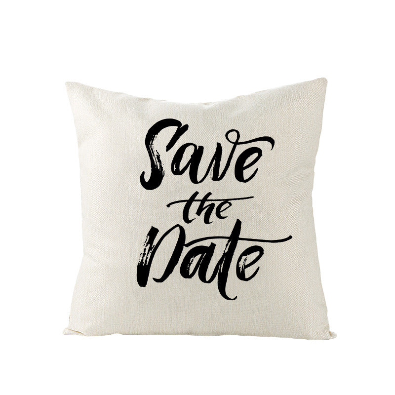 Square Linen-Texture Throw Pillow Cover with 'I Heart You' Typographic Print and Concealed Zipper