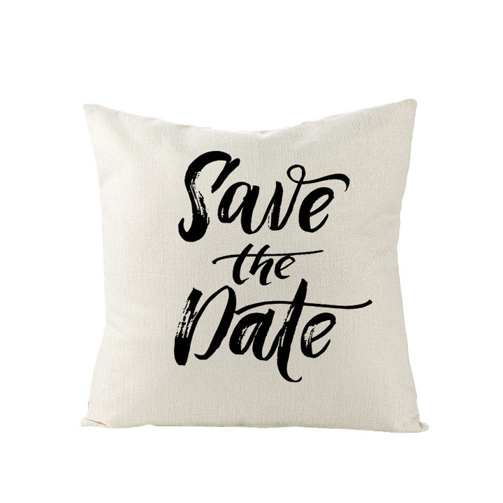 Square Linen-Texture Throw Pillow Cover with 'I Heart You' Typographic Print and Concealed Zipper