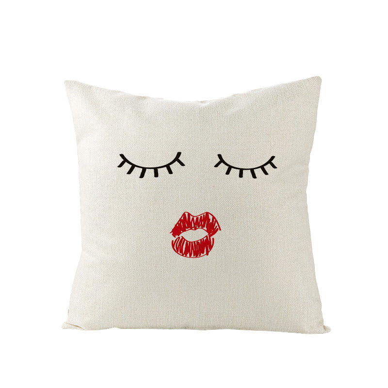 Square Linen-Texture Throw Pillow Cover with 'I Heart You' Typographic Print and Concealed Zipper