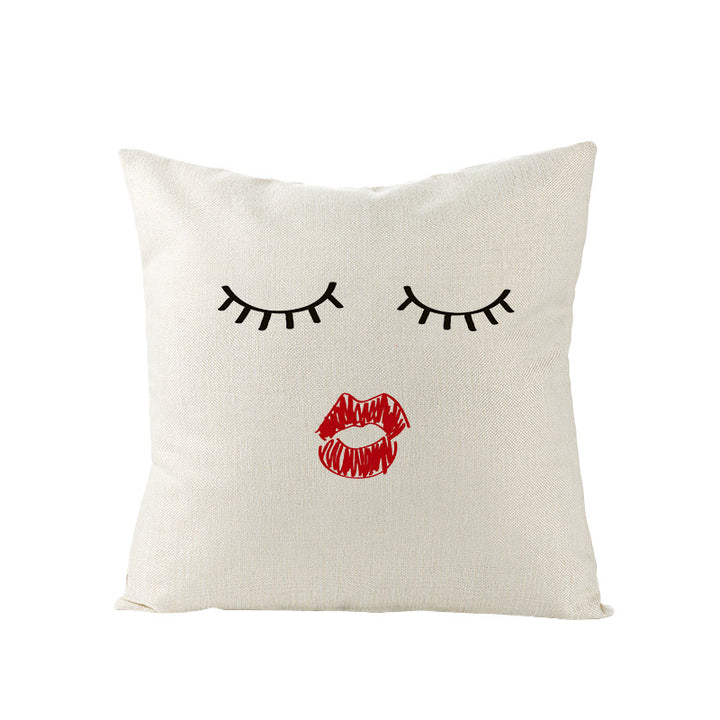 Square Linen-Texture Throw Pillow Cover with 'I Heart You' Typographic Print and Concealed Zipper