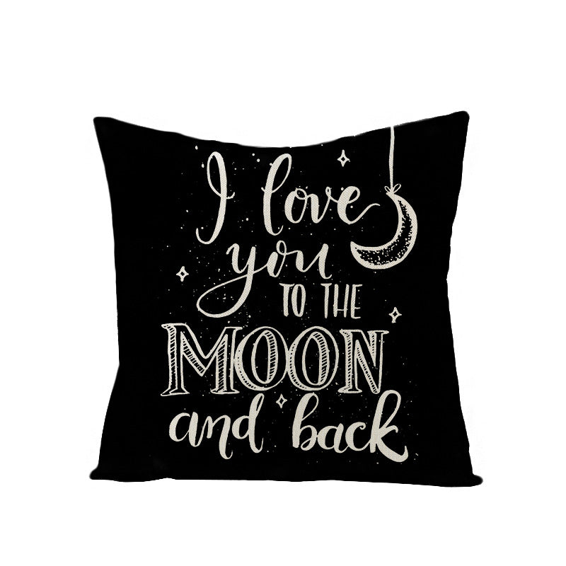 Square Linen-Texture Throw Pillow Cover with 'I Heart You' Typographic Print and Concealed Zipper