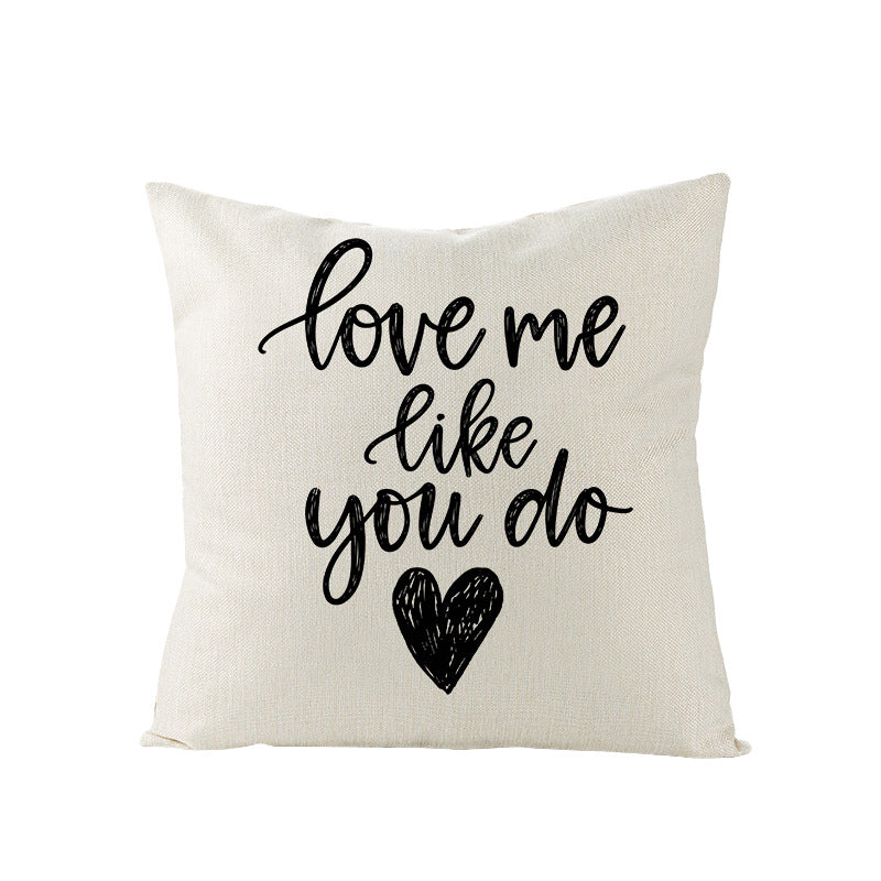Square Linen-Texture Throw Pillow Cover with 'I Heart You' Typographic Print and Concealed Zipper