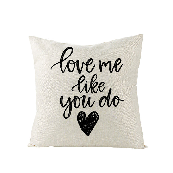 Square Linen-Texture Throw Pillow Cover with 'I Heart You' Typographic Print and Concealed Zipper