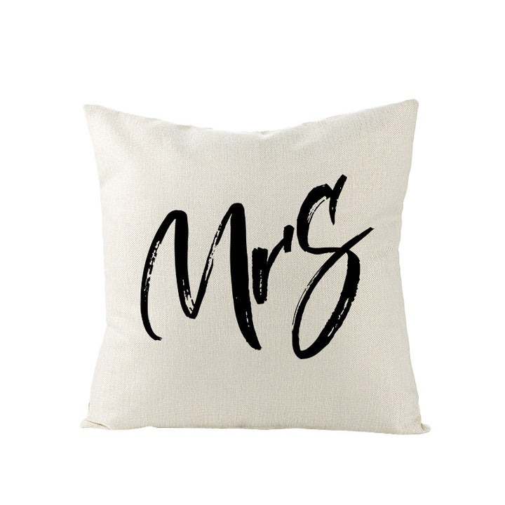 Square Linen-Texture Throw Pillow Cover with 'I Heart You' Typographic Print and Concealed Zipper