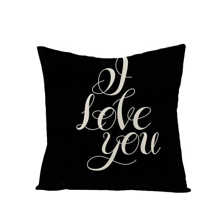Square Linen-Texture Throw Pillow Cover with 'I Heart You' Typographic Print and Concealed Zipper