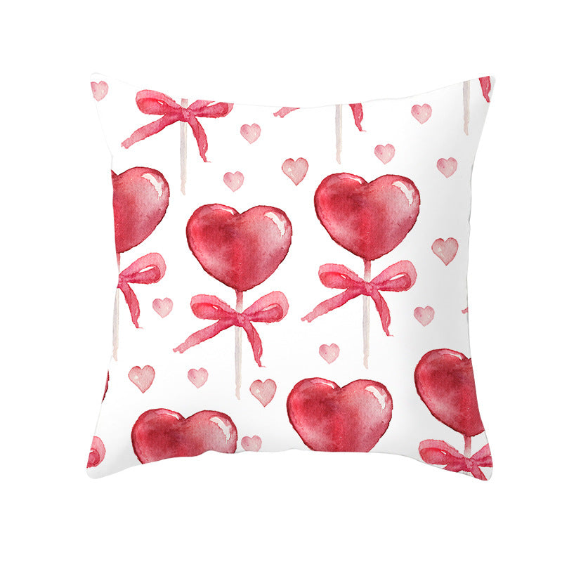 Decorative Square Pillow Cover Lip-Print Cotton-Linen Blend with Concealed Zipper