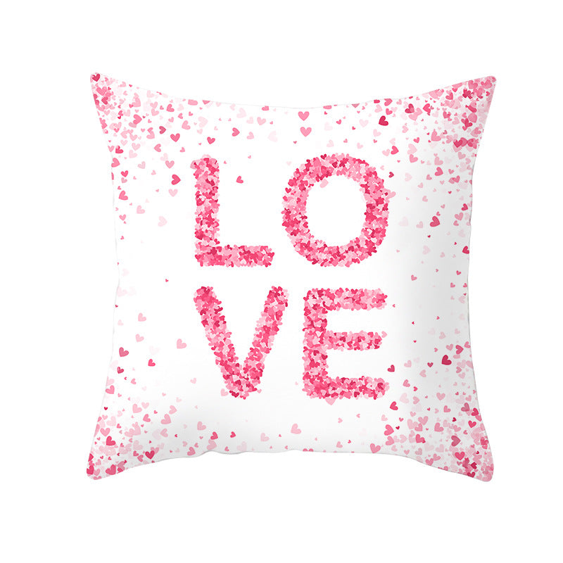 Decorative Square Pillow Cover Lip-Print Cotton-Linen Blend with Concealed Zipper