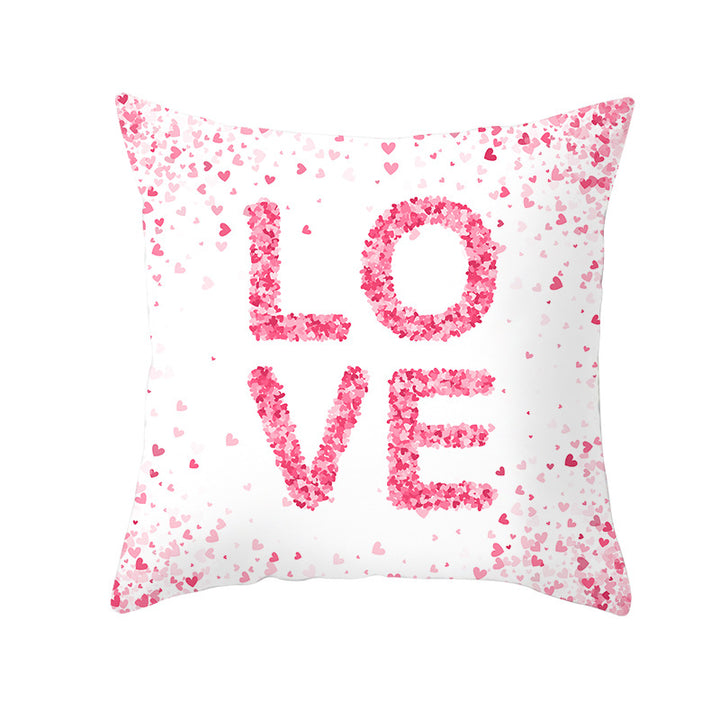 Decorative Square Pillow Cover Lip-Print Cotton-Linen Blend with Concealed Zipper