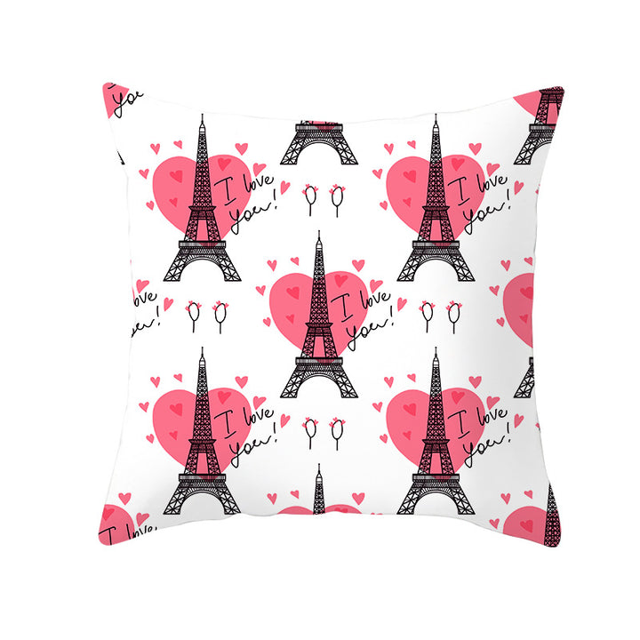 Decorative Square Pillow Cover Lip-Print Cotton-Linen Blend with Concealed Zipper