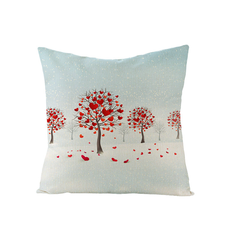 Square Linen-Texture Heart-Tree Decorative Throw Pillow Cover with Concealed Zipper